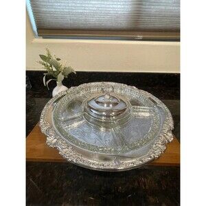 Sheridan Silver Plated 17" Ornate Lazy Susan Pedestal Tray